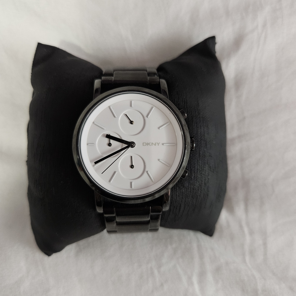 DKNY Black Stainless Steel Watch with White Dial